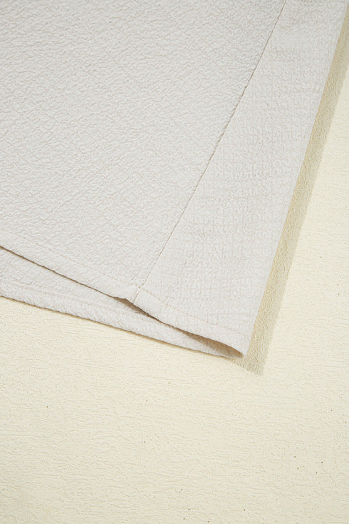 White Textured Ruffled Puff Sleeve Loose Dress