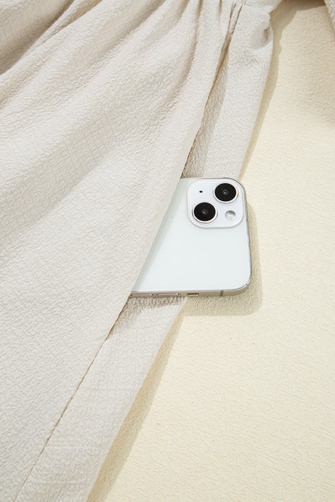 White Textured Ruffled Puff Sleeve Loose Dress