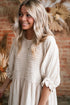 White Textured Ruffled Puff Sleeve Loose Dress