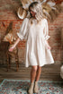 White Textured Ruffled Puff Sleeve Loose Dress