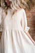 White Textured Ruffled Puff Sleeve Loose Dress