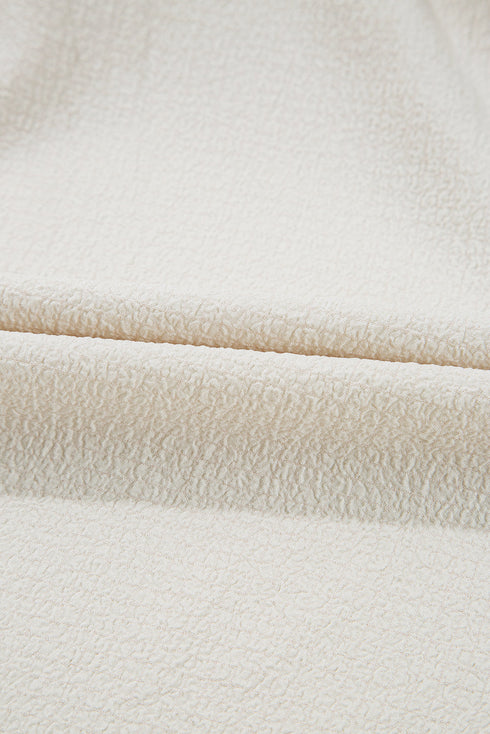 White Textured Ruffled Puff Sleeve Loose Dress