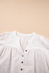 White Textured Short Sleeve Buttons Frayed Blouse