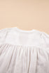 White Textured Short Sleeve Buttons Frayed Blouse
