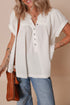 White Textured Short Sleeve Buttons Frayed Blouse