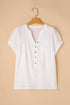 White Textured Short Sleeve Buttons Frayed Blouse