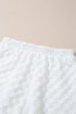 White Textured Split Neck Top and Drawstring Shorts Set