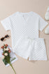 White Textured Split Neck Top and Drawstring Shorts Set