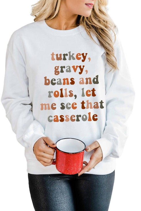 White Thanksgiving Letter Graphic Print Long Sleeve Sweatshirt
