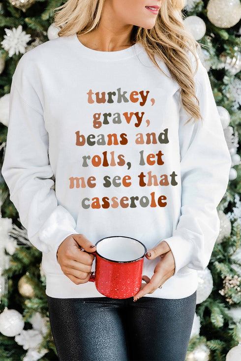 White Thanksgiving Letter Graphic Print Long Sleeve Sweatshirt
