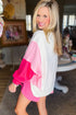White Tinsel Love Heart Graphic Color Block Sleeve Sweatshirt