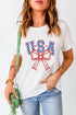 White USA Bow Letter Graphic Short Sleeve Top