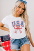 White USA Bow Letter Graphic Short Sleeve Top