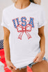 White USA Bow Letter Graphic Short Sleeve Top