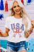 White USA Bow Letter Graphic Short Sleeve Top