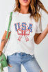 White USA Bow Letter Graphic Short Sleeve Top