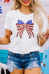 White USA Flag Bow Knot Patched Crew Neck T Shirt
