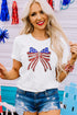 White USA Flag Bow Knot Patched Crew Neck T Shirt