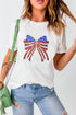 White USA Flag Bow Knot Patched Crew Neck T Shirt