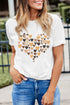 White Valentines Day Heart Shaped Print Crew Neck Graphic Tee