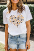 White Valentines Day Heart Shaped Print Crew Neck Graphic Tee