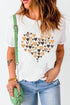 White Valentines Day Heart Shaped Print Crew Neck Graphic Tee
