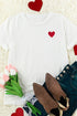 White Valentines Heart Pattern Embroidery T Shirt