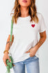 White Valentines Heart Pattern Embroidery T Shirt