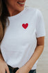 White Valentines Heart Pattern Embroidery T Shirt