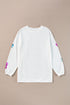 White Valentines Slogan Heart Sequin Corded Baggy Sweatshirt