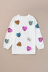 White Valentines Slogan Heart Sequin Corded Baggy Sweatshirt