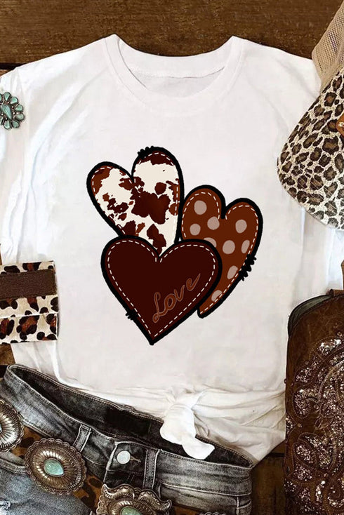 White Valentine'S Western Fashion Day Heart Print T-Shirt