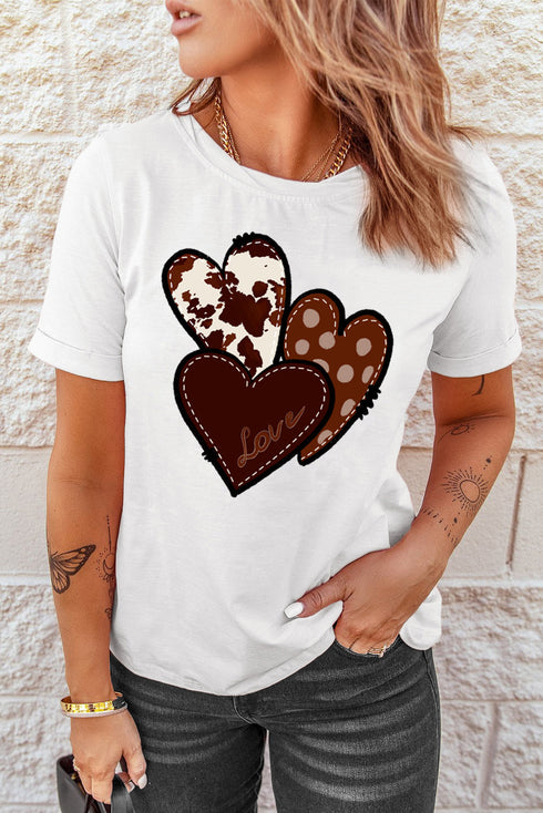 White Valentine'S Western Fashion Day Heart Print T-Shirt