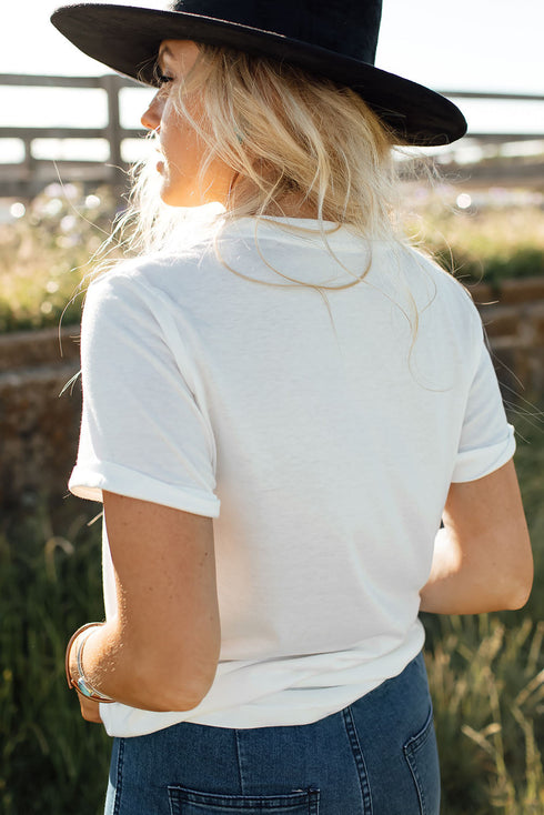 White Valentine'S Western Fashion Day Heart Print T-Shirt