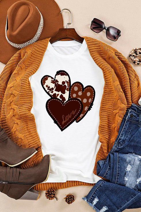 White Valentine'S Western Fashion Day Heart Print T-Shirt