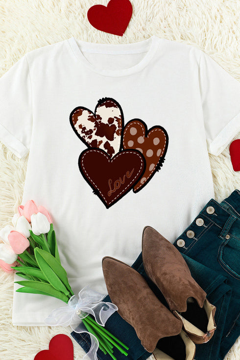 White Valentine'S Western Fashion Day Heart Print T-Shirt