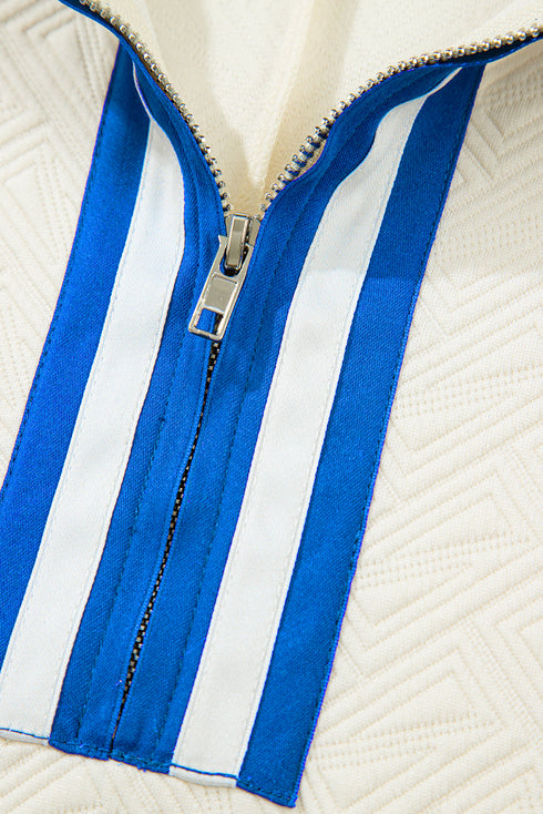 White Varsity Half Zip Textured Plus Size Top