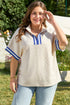 White Varsity Half Zip Textured Plus Size Top