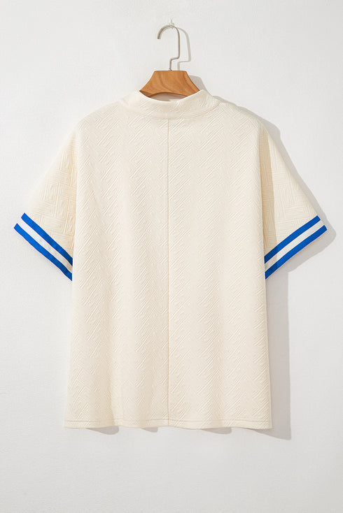 White Varsity Half Zip Textured Plus Size Top