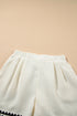 White Waffle Texture Contrast Ricrac Hemline Casual Shorts