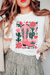 White Western Boots Flower Print Round Neck T Shirt