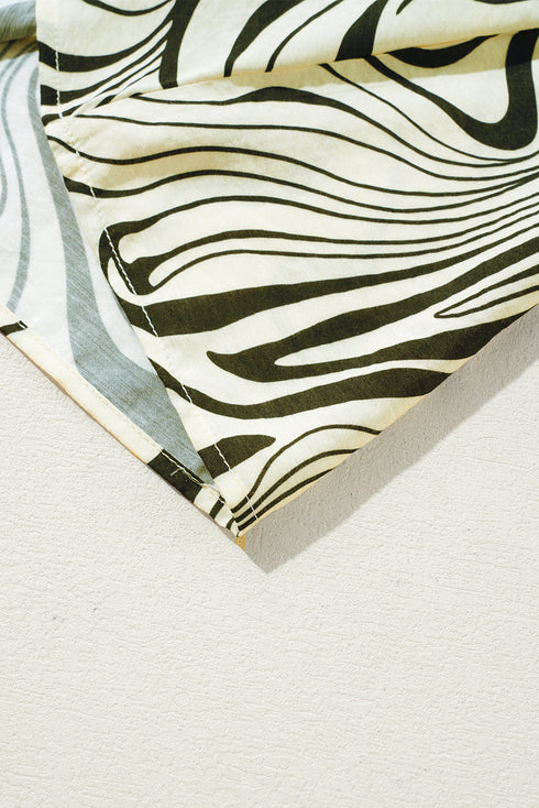 White Zebra Stripe Print Contrast V-Neck Ricrac Detail Short Sleeve Blouse Top