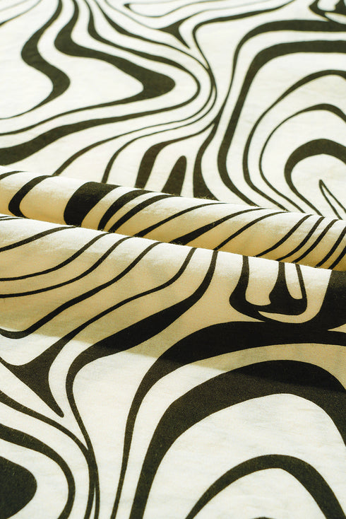 White Zebra Stripe Print Contrast V-Neck Ricrac Detail Short Sleeve Blouse Top