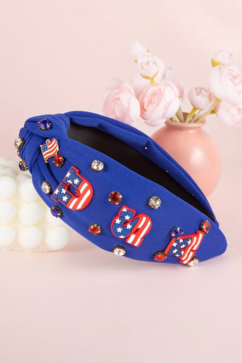 Wide Canvas Knotted Profile Gemstone Embellished Statement Headband
