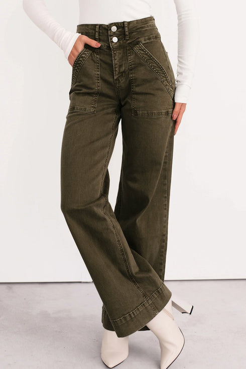 Wide Leg Double Waistband Loose Straight Denim Jeans