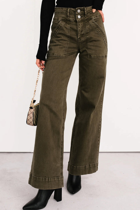 Wide Leg Double Waistband Loose Straight Denim Jeans