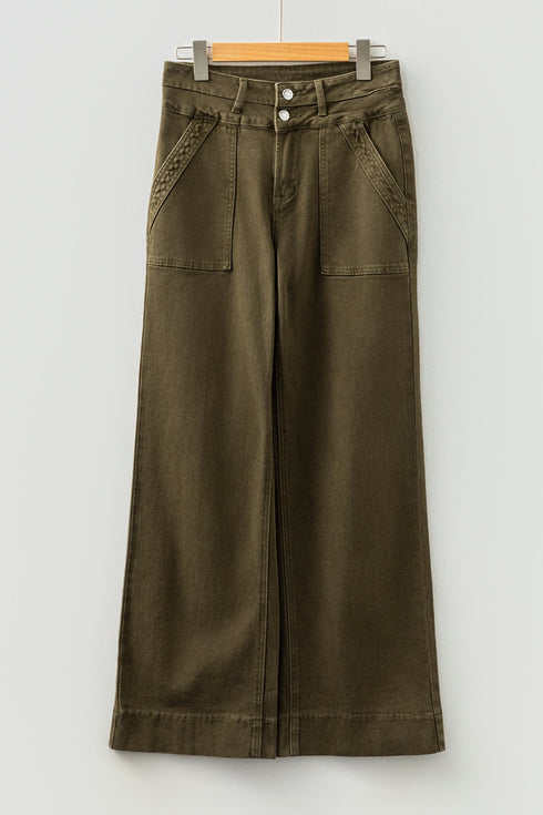 Wide Leg Double Waistband Loose Straight Denim Jeans