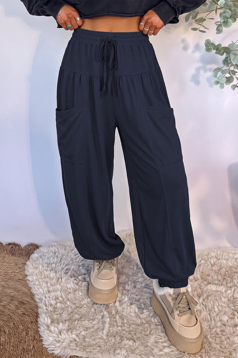 Wide Leg Full Length Elastic Waist Drawstring Pants
