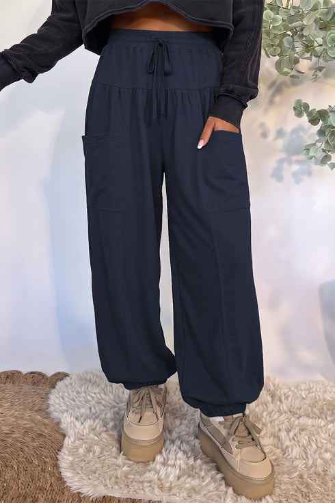 Wide Leg Full Length Elastic Waist Drawstring Pants