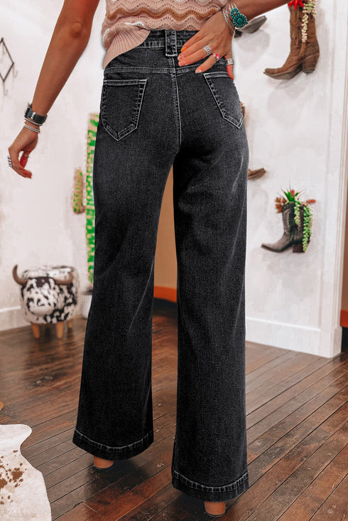 Wide Leg Pocketed High Waist Jeans